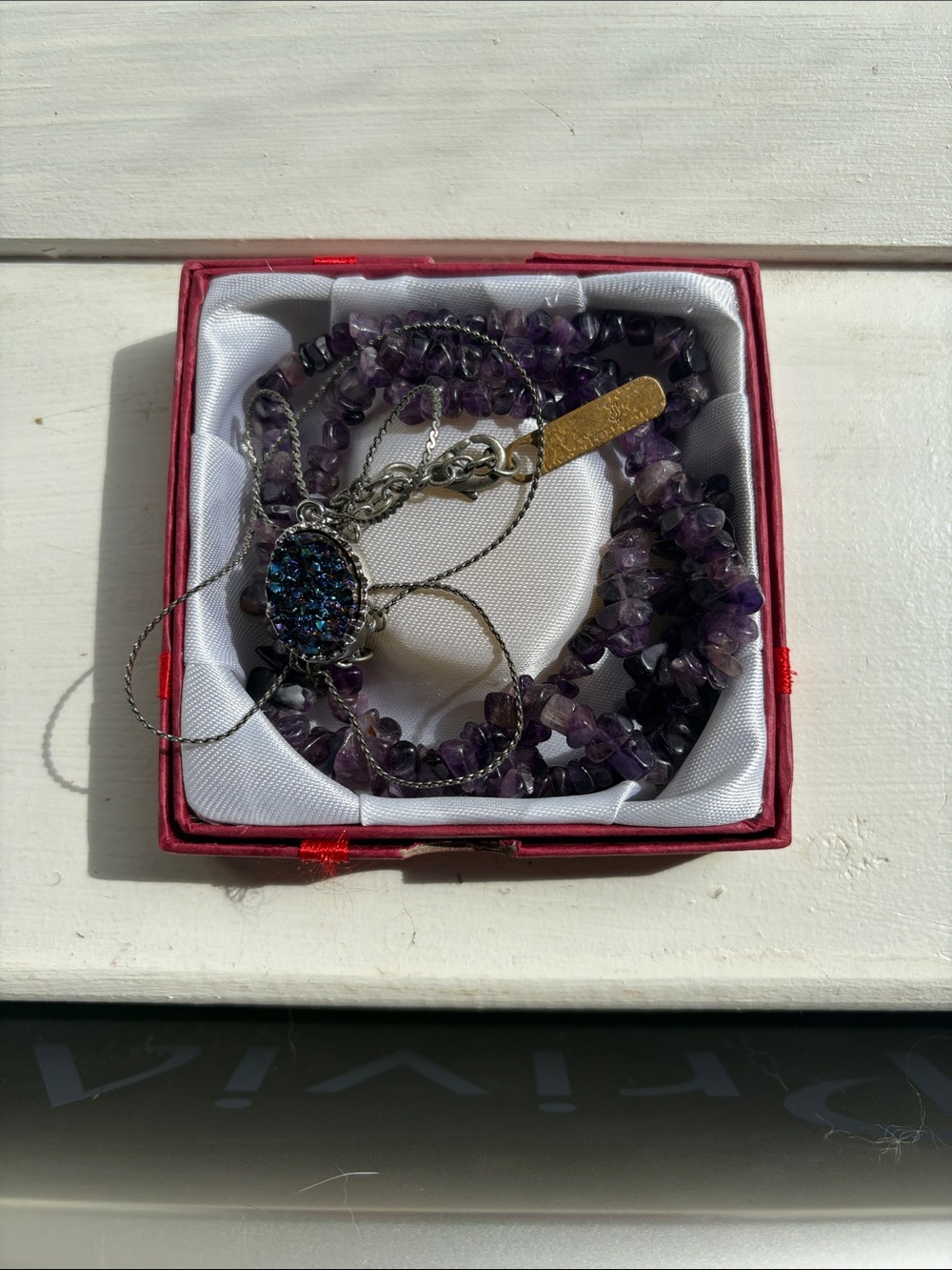 Purple Amethyst Chip Necklace and Sparkle Pendant necklace pair